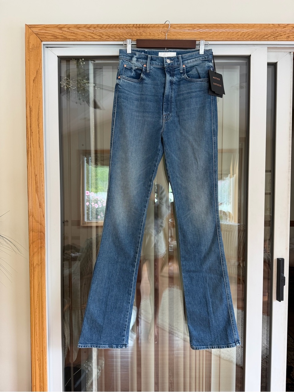 MOTHER High-Waisted Smokin’ Double Heel Faded Blue Flare Jeans